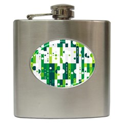 Generative Art Experiment Rectangular Circular Shapes Polka Green Vertical Hip Flask (6 Oz) by Mariart