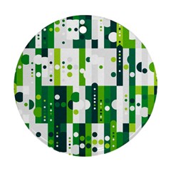 Generative Art Experiment Rectangular Circular Shapes Polka Green Vertical Round Ornament (two Sides) by Mariart