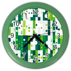 Generative Art Experiment Rectangular Circular Shapes Polka Green Vertical Color Wall Clocks by Mariart