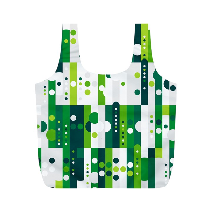 Generative Art Experiment Rectangular Circular Shapes Polka Green Vertical Full Print Recycle Bags (M) 