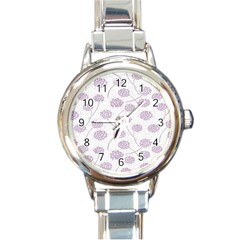 Purple Tulip Flower Floral Polkadot Polka Spot Round Italian Charm Watch by Mariart