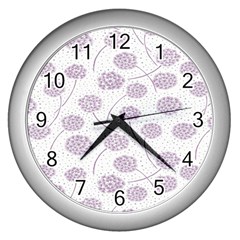 Purple Tulip Flower Floral Polkadot Polka Spot Wall Clocks (silver)  by Mariart