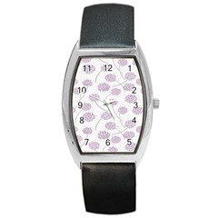 Purple Tulip Flower Floral Polkadot Polka Spot Barrel Style Metal Watch