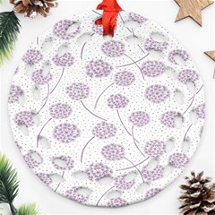 Purple Tulip Flower Floral Polkadot Polka Spot Round Filigree Ornament (two Sides)