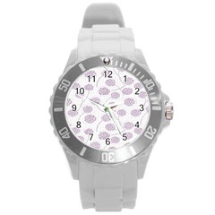 Purple Tulip Flower Floral Polkadot Polka Spot Round Plastic Sport Watch (l) by Mariart