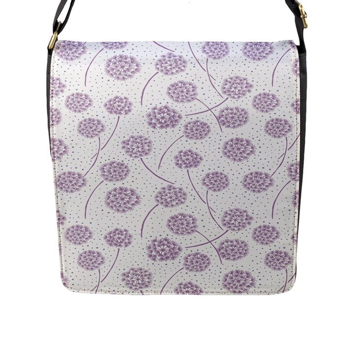 Purple Tulip Flower Floral Polkadot Polka Spot Flap Messenger Bag (L) 