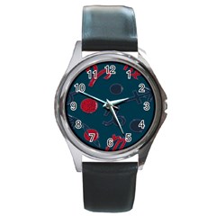 Zodiac Signs Planets Blue Red Space Round Metal Watch