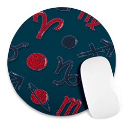 Zodiac Signs Planets Blue Red Space Round Mousepads by Mariart