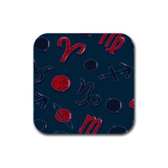 Zodiac Signs Planets Blue Red Space Rubber Square Coaster (4 Pack) 