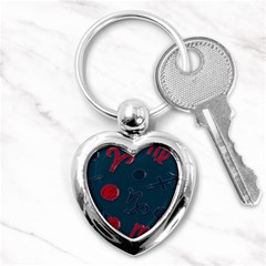 Zodiac Signs Planets Blue Red Space Key Chains (heart)  by Mariart