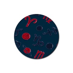 Zodiac Signs Planets Blue Red Space Rubber Round Coaster (4 Pack) 