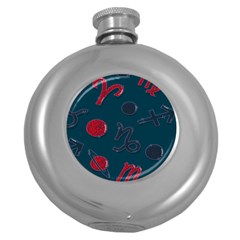 Zodiac Signs Planets Blue Red Space Round Hip Flask (5 Oz) by Mariart