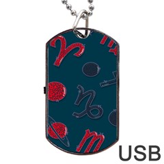 Zodiac Signs Planets Blue Red Space Dog Tag Usb Flash (two Sides) by Mariart