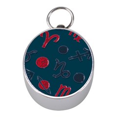 Zodiac Signs Planets Blue Red Space Mini Silver Compasses