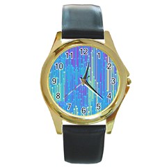 Vertical Behance Line Polka Dot Blue Green Purple Round Gold Metal Watch