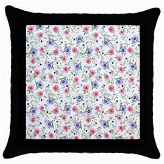 Floral Pattern Throw Pillow Case (black) by ValentinaDesign