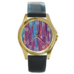 Vertical Behance Line Polka Dot Blue Green Purple Red Blue Black Round Gold Metal Watch