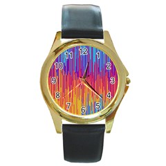 Vertical Behance Line Polka Dot Blue Red Orange Round Gold Metal Watch by Mariart