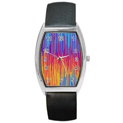 Vertical Behance Line Polka Dot Blue Red Orange Barrel Style Metal Watch