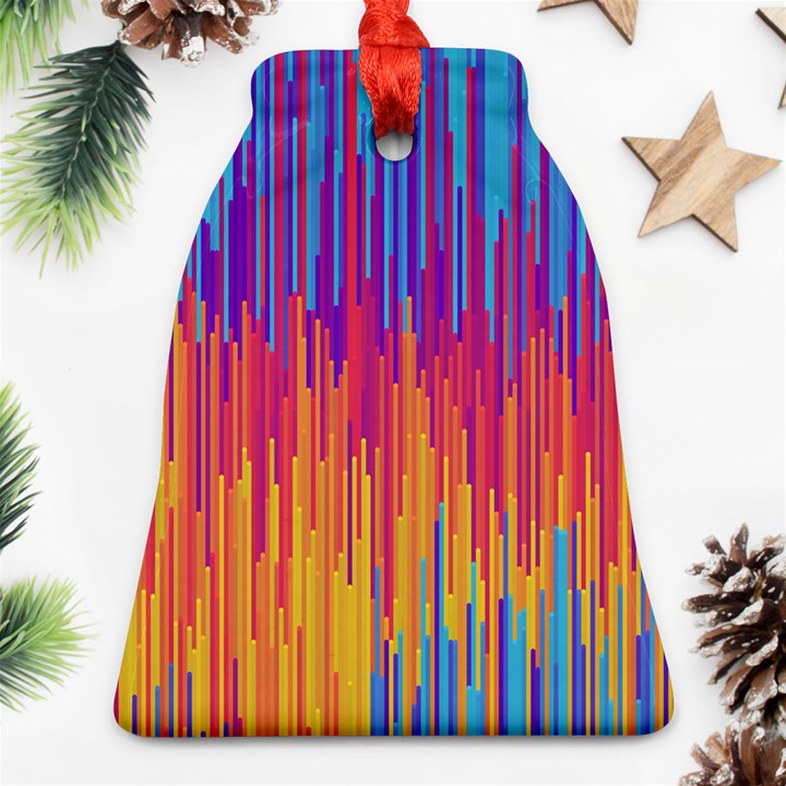 Vertical Behance Line Polka Dot Blue Red Orange Bell Ornament (Two Sides)