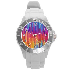 Vertical Behance Line Polka Dot Blue Red Orange Round Plastic Sport Watch (l) by Mariart