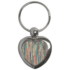 Vertical Behance Line Polka Dot Grey Blue Brown Key Chains (heart)  by Mariart