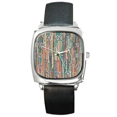 Vertical Behance Line Polka Dot Grey Blue Brown Square Metal Watch