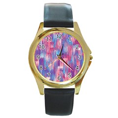 Vertical Behance Line Polka Dot Blue Green Purple Red Blue Small Round Gold Metal Watch by Mariart