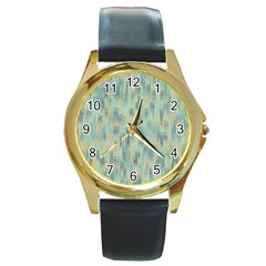 Vertical Behance Line Polka Dot Grey Round Gold Metal Watch