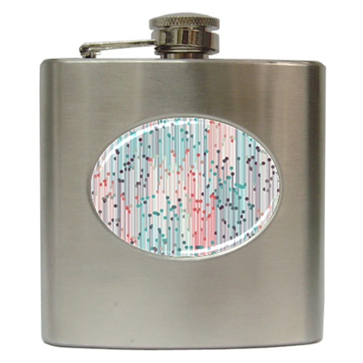 Vertical Behance Line Polka Dot Grey Pink Hip Flask (6 oz)