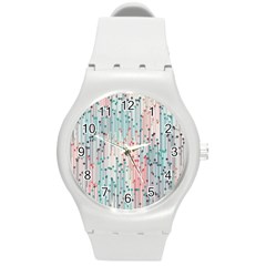 Vertical Behance Line Polka Dot Grey Pink Round Plastic Sport Watch (m)