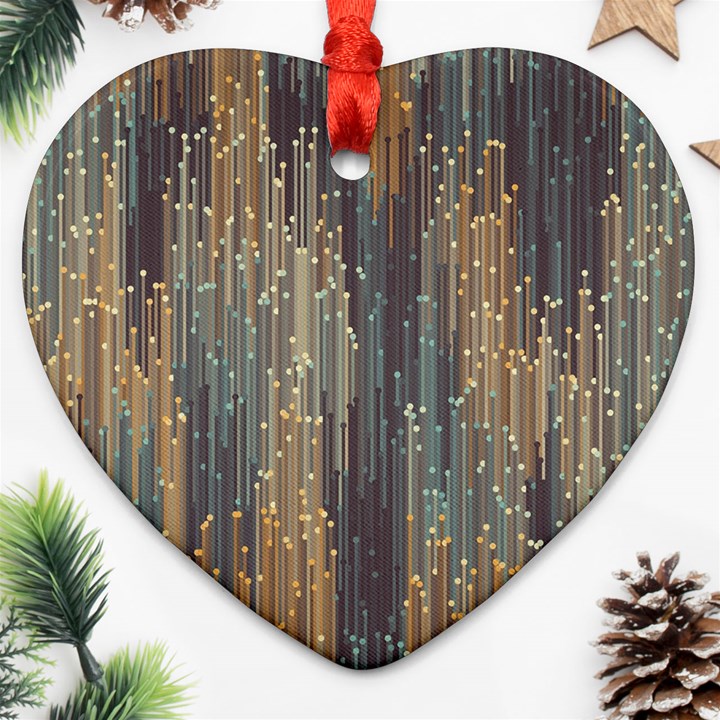 Vertical Behance Line Polka Dot Grey Orange Heart Ornament (Two Sides)