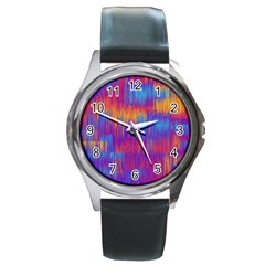 Vertical Behance Line Polka Dot Red Blue Orange Round Metal Watch by Mariart