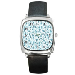 Floral Pattern Square Metal Watch by ValentinaDesign