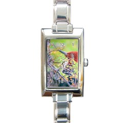 Woodpecker At Forest Pecking Tree, Patagonia, Argentina Rectangle Italian Charm Watch by dflcprints