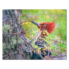 Woodpecker At Forest Pecking Tree, Patagonia, Argentina Rectangular Jigsaw Puzzl by dflcprints