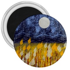 Blue And Gold Landscape With Moon 3  Magnets by digitaldivadesigns