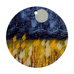 Blue And Gold Landscape With Moon Ornament (round) by digitaldivadesigns