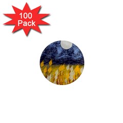 Blue And Gold Landscape With Moon 1  Mini Magnets (100 Pack)  by digitaldivadesigns