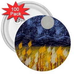 Blue And Gold Landscape With Moon 3  Buttons (100 Pack)  by digitaldivadesigns