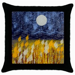 Blue And Gold Landscape With Moon Throw Pillow Case (black) by digitaldivadesigns