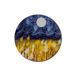 Blue and Gold Landscape with Moon Rubber Coaster (Round)  Front