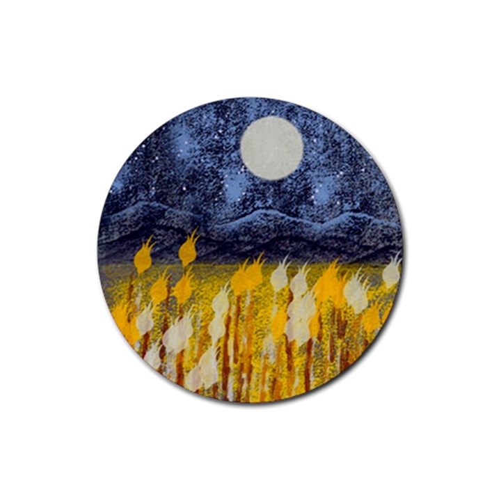 Blue and Gold Landscape with Moon Rubber Coaster (Round) 