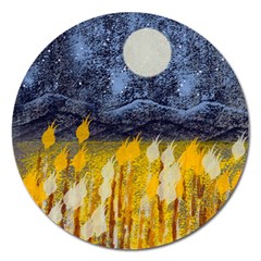 Blue And Gold Landscape With Moon Magnet 5  (round) by digitaldivadesigns