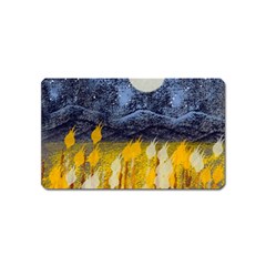 Blue And Gold Landscape With Moon Magnet (name Card) by digitaldivadesigns