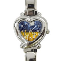 Blue And Gold Landscape With Moon Heart Italian Charm Watch by digitaldivadesigns