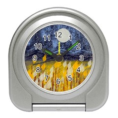 Blue And Gold Landscape With Moon Travel Alarm Clocks by digitaldivadesigns