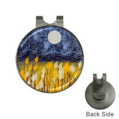 Blue And Gold Landscape With Moon Hat Clips With Golf Markers by digitaldivadesigns