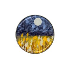 Blue And Gold Landscape With Moon Hat Clip Ball Marker by digitaldivadesigns