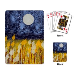 Blue And Gold Landscape With Moon Playing Card by digitaldivadesigns